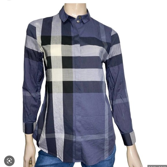 Burberry Brit Button Down BLUE Nova Check (Women) S - Picture 2 of 6